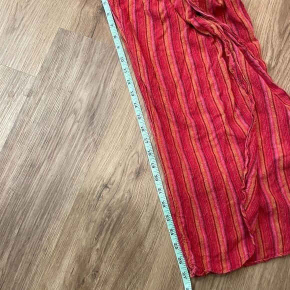 Anthropologie Drew Emerson Strapless Jumpsuit Striped Side Slits Linen Red Sz L - Picture 11 of 11